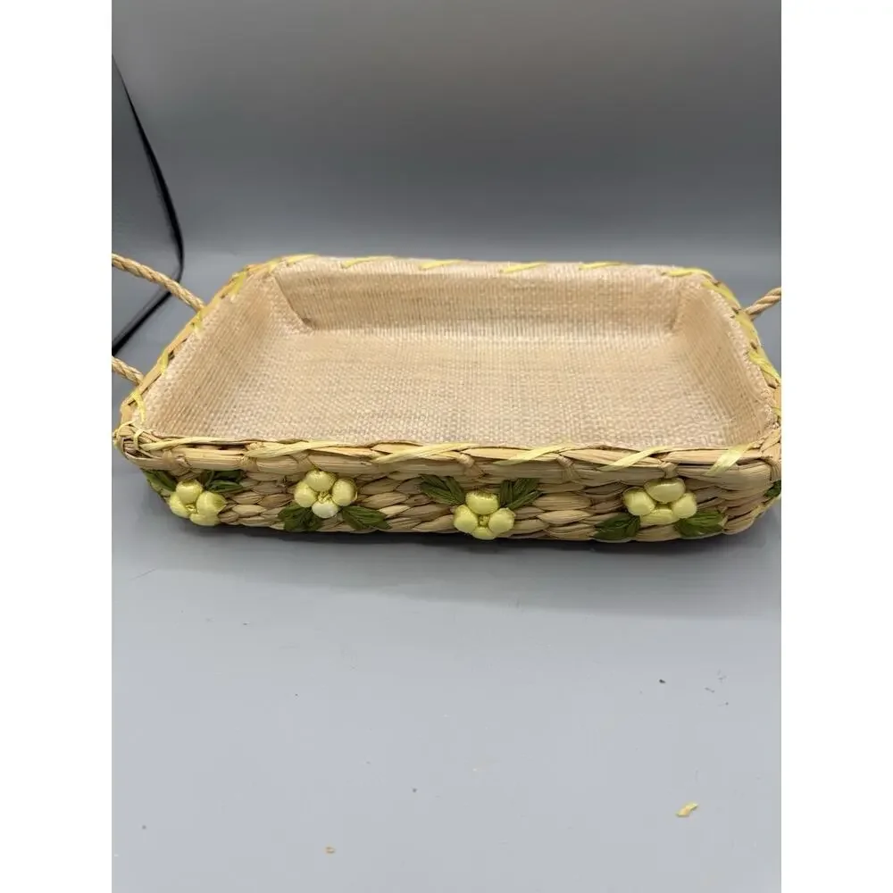 Set of 2 Vintage Wicker Casserole Carrier Trays Hot Dish Holders